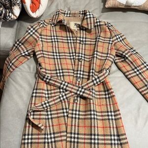 Burberry Tan and Red Plaid Coat